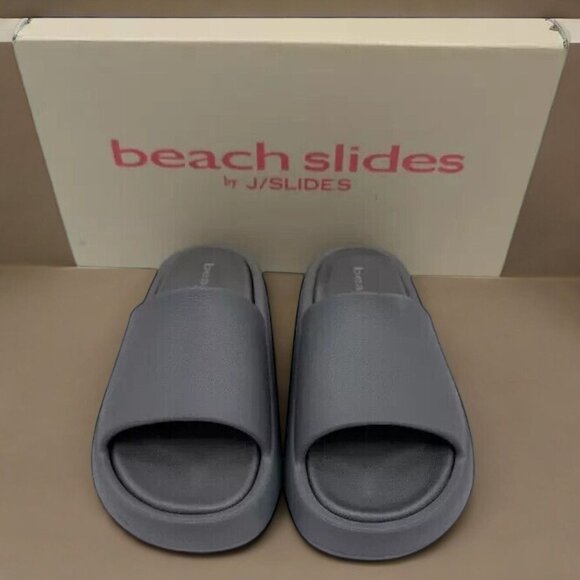 J/Slides Beach Slides Womens Grey Sandals Comfort Slip-On - Picture 5 of 6